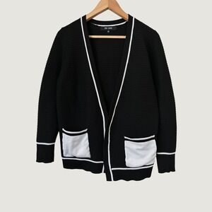 Chloe + Jasmine Black White Open Ribbed Cardigan Sweater M Minimalist Office